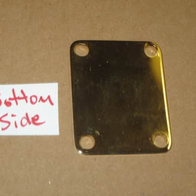 very lightly relic'd genuine Fender Gold Four Bolt Neck Plate (gold plated steel) +screws p/n 0991447200 (blank, NO Micro-Tilt Adjustment) from 2002-2003 SRV Artist Ser Strat (NO guitar) but can be used on dif year guitar / bass] Screws: # 8, 1&1/4" L image 8