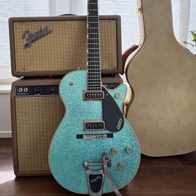 Masterbuilt Gretsch USA Custom Shop GONZALO MADRIGAL  G6129 CS 1957 Jet Turquoise Sparkle Heavy Relic image 1