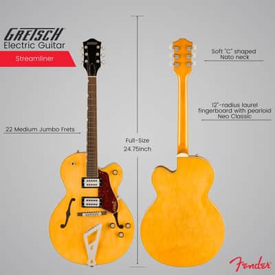 Gretsch G2420 Streamliner Hollow Body Single-Cut 6-String Right-Handed Electric Guitar with Maple Body and Laurel Fingerboard (Village Amber) image 3