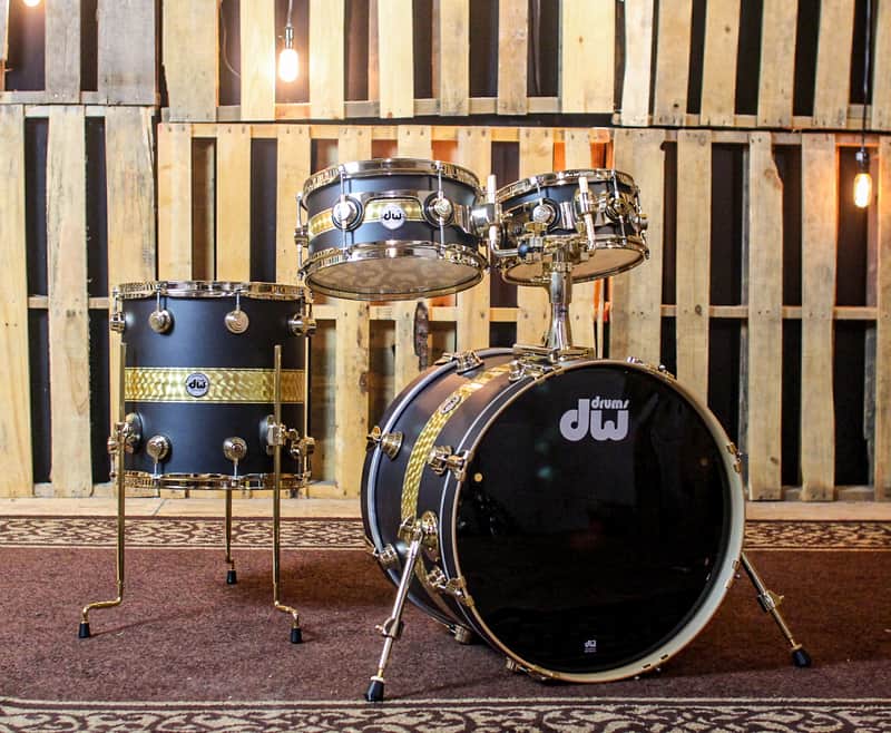 DW Collector's Gold Leaf Rally Stripe Over Ebony Kit - 20,10,12,14 - SO#1153902 image 1