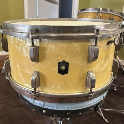 1940 Leedy Broadway Standard 6.5x14 white marine pearl vintage snare drum image 1