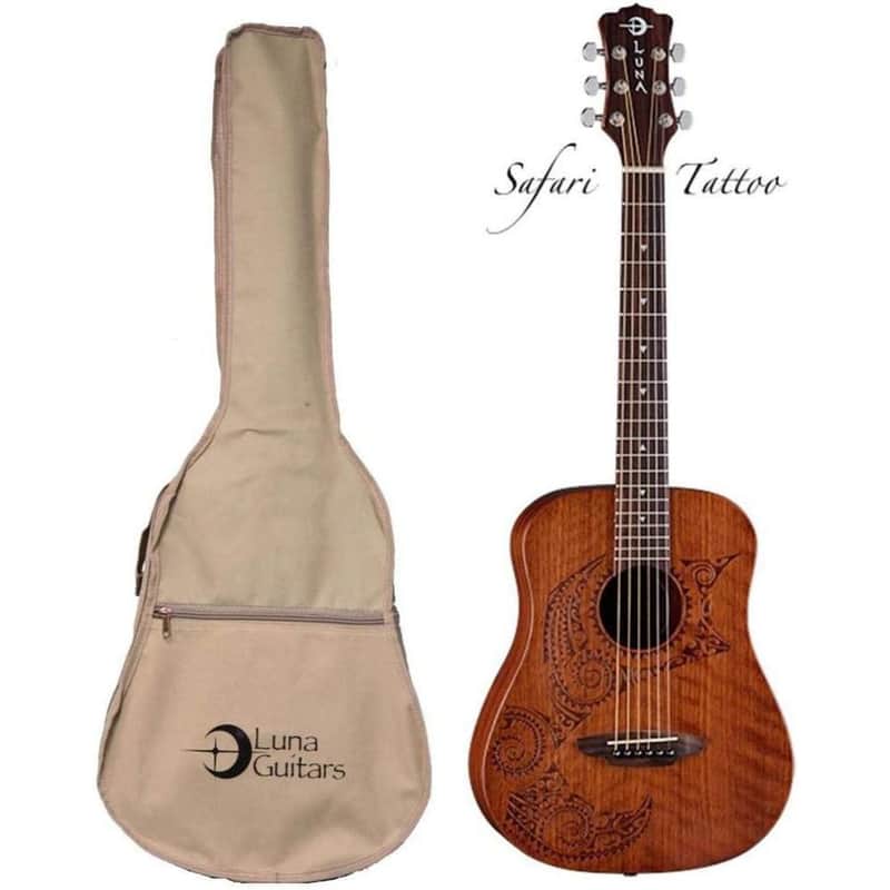Luna Safari Tattoo 3/4 Size Travel Guitar | Reverb