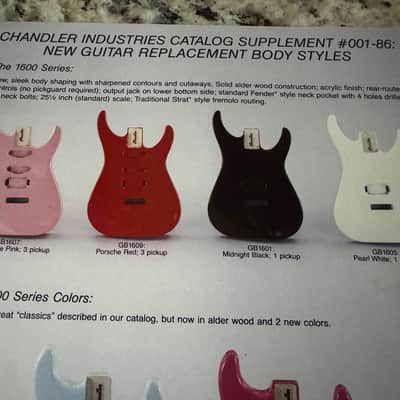 Chandler Stratocaster Replacement Body Brochure & Dealer Price List 1986 image 2