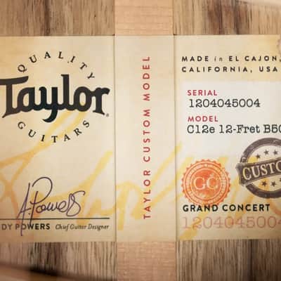 Taylor Custom "The Monument" 1 of 20 C12e 12-Fret Catch Event #10 Grand Concert Acoustic/Electric Guitar - Black Limba/Sinker Cypress with Hardshell Case image 21