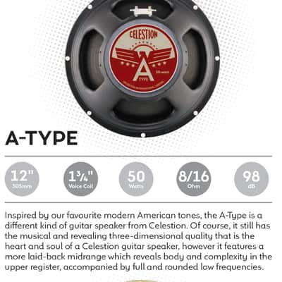Celestion A-TYPE 12" 16ohm 50W Ceramic Magnet Guitar Speaker 98dB 75Hz T5930 image 1