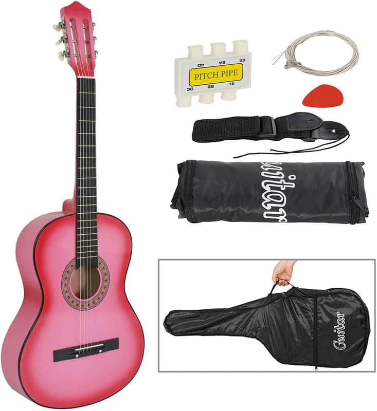 38" Pink Acoustic Guitar Combo Kit for Kids Teenagers Beginners Music Lovers Starter with Gig Bag, Strap, Extra Set Strings, Pitch Pipe and Pick(Pink) image 1