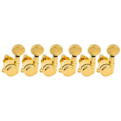Brio Pro Left-Handed Locking Tuners — 6-in-Line | 18:1 Ratio | Vintage Oval Buttons - Gold image 1