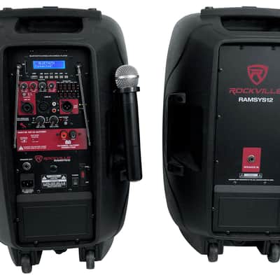 Rockville RAMSYS12 Pair 12" Battery Powered Pro Bluetooth DJ PA Speakers 2 Mics image 7