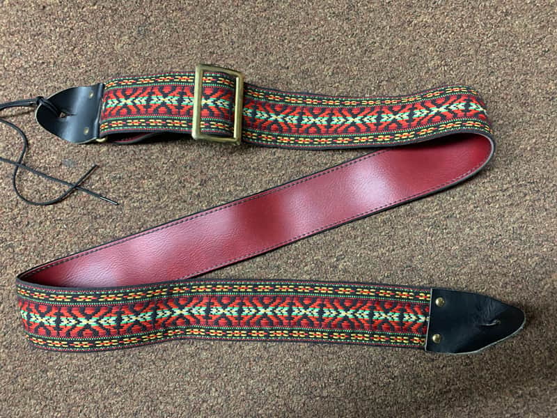 VINTAGE Retro Red pattern 2" STRAP for GUITAR Leather image 1
