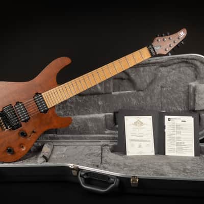 2014 Mayones Regius Pro 7 Claro Walnut | Custom 7-String Swamp Ash Body Neck Thru Birdseye Maple Fretboard DiMarzio Pickups Floyd Rose Tremolo Coil Split | CoA OHSC image 2