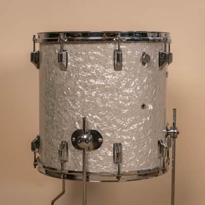 Vintage Rogers White Marine Pearl Drum Set 14x24 9x13 and 16x16 image 5
