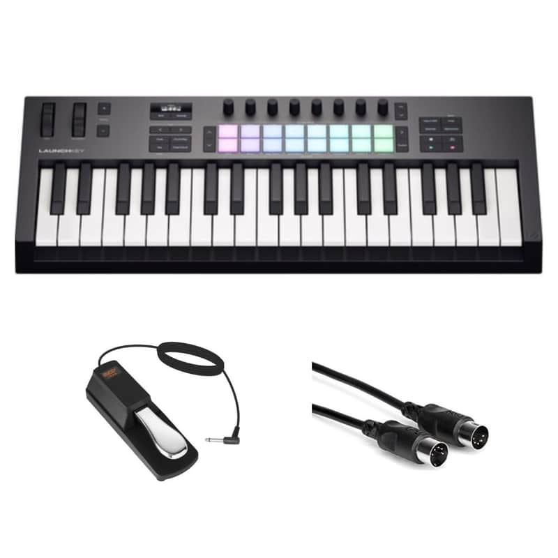 Novation Launchkey 37 MK4 USB MIDI Keyboard Controller (37-Key) Bundle with Auray FP-P1L Universal Piano-Style Sustain Pedal, Hosa Mid-310 Black 10 ft. Midi cable image 1