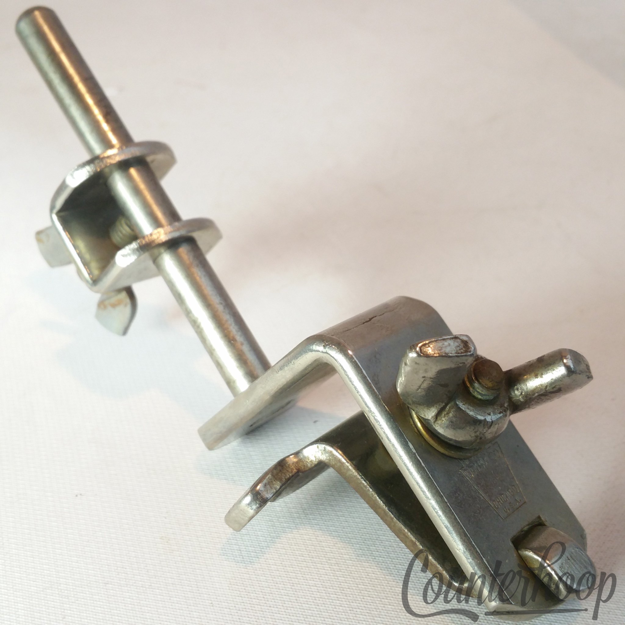Ludwig WFL Cowbell Mount Rod+Clamp Clamp-On Bass Drum Hoop Nickel Keystone 50s* - Excellent — main photograph