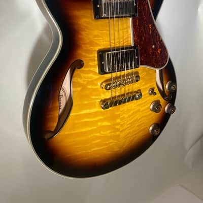 Ibanez Semi-Hollow Electric Guitar (AM93QM-AYS) Artcore Expressionist Antique Yellow Sunburst - In-House Adjusted image 2