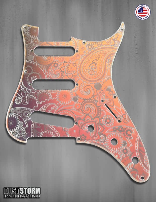 Paisley Pickguard Tremolo Cover Set Engraved Iridescent Rainbow Acrylic Mirror for PRS Silver Sky image 1