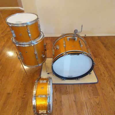 Ludwig Vintage 1966 Gold Sparkle Club Date Outfit W/ Matching Jazz Festival Snare - Amazing! image 17