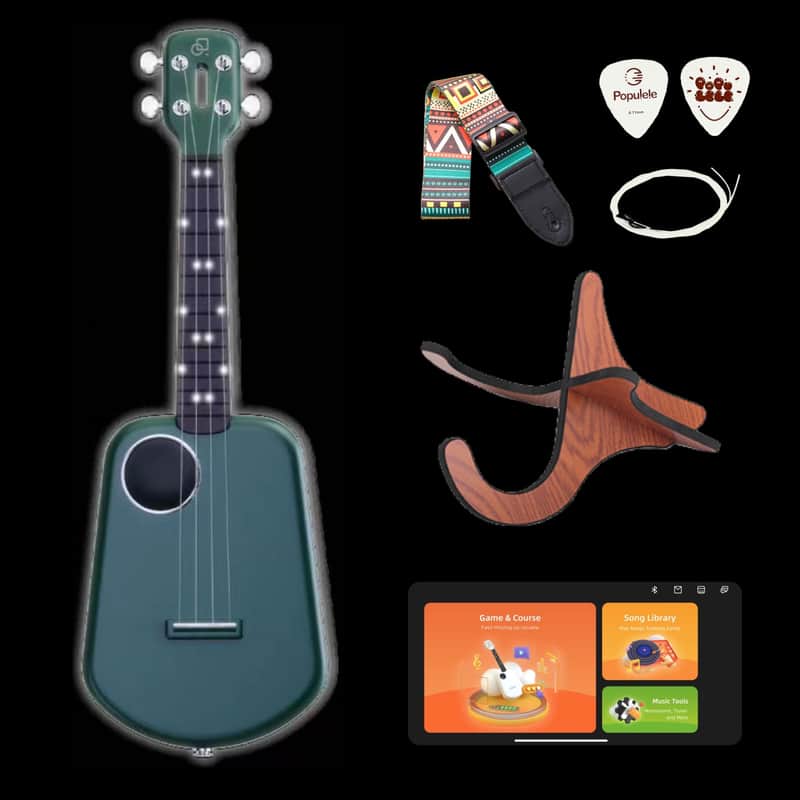 PopuMusic Populele 2 Smart Concert Ukulele - 23" Carbon Fiber with 72 LED Lights, Free Online Lessons & Song Library, Auto-Tuner, Includes Gig Bag, Strap, Nylon Strings & Picks for Family Fun,Travel & Gifts image 1