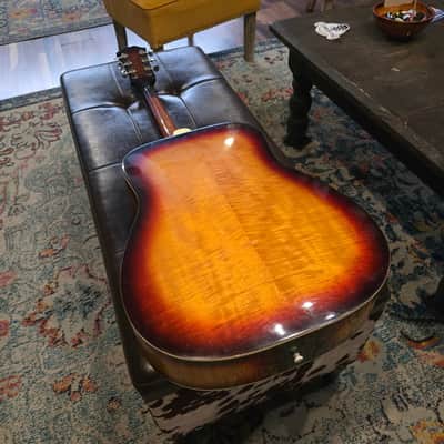 Early 1970's Univox MIJ Dreadnaught - Flame Maple Sunburst - Sold Woods - w/OHSC image 15
