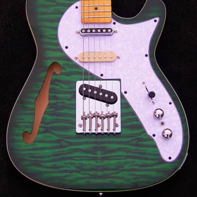 Nashville Thinline Telecaster-Tiger Stripe Green 7-Way Switching 22 Fret Maple Neck Leveled Crowned and Polished Frets+ Grover 406c6 Locking Tuners+ Full Setup! image 3