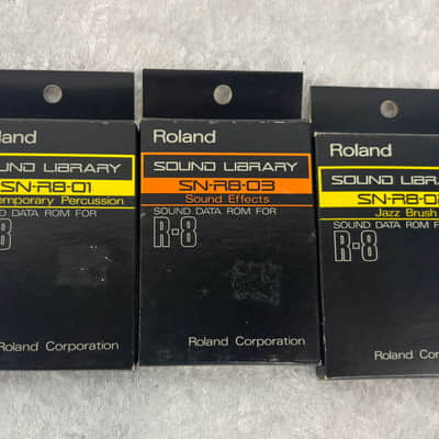 Lot of 3 Roland Sound Library R-8 Sound Data Rom Cartridges SN-R8-01 SN-R8-02 SN