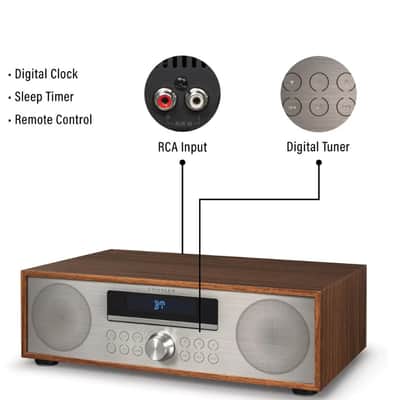 Crosley CR3501A Fleetwood Clock Radio & CD Player With Bluetooth -Walnut -NEW image 2