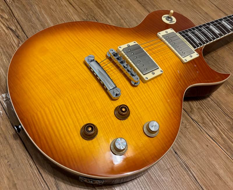 Vintage V100 PGM Reissued Series Lemon Drop Flame Top Guitar image 1