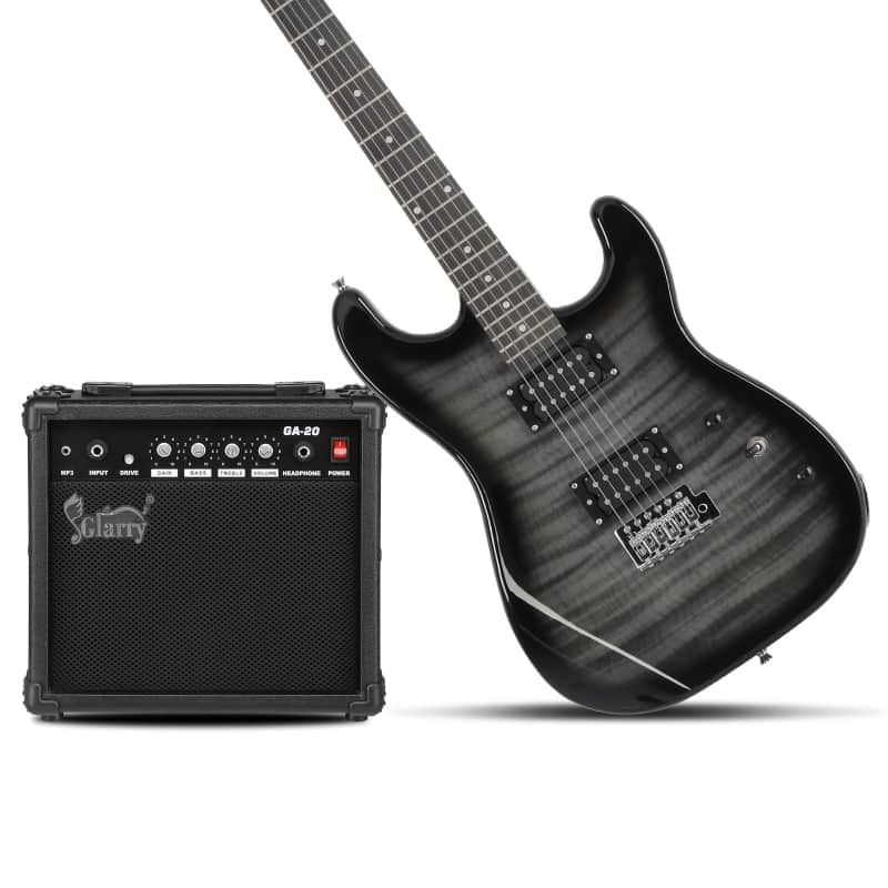 Glarry GST Electric Guitar HH Pickup Tiger Stripe / Black + Amplifier image 1