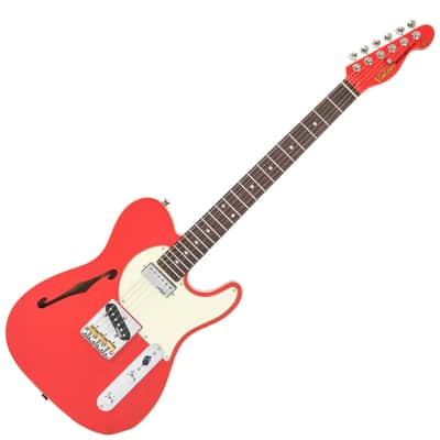Vintage ReIssued Series V72FR Tele Style Semi-Hollow Body Guitar - Firenza Red image 4