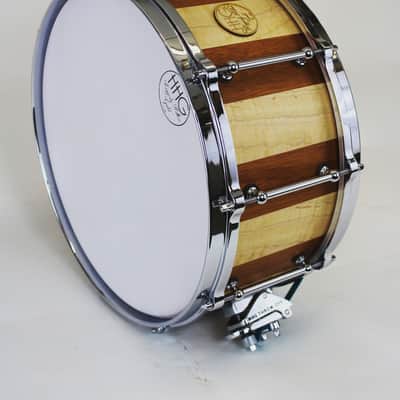 HHG drums 14x7 Maple And Mahogany Stave Snare Drum, Natural Satin Oil image 6