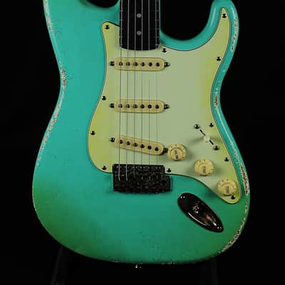Riccardi Relics USA Strat, Fralin Blues Special pickups, MJT Seafoam Green Alder body, Nitro Roasted Maple neck with painted headstock, Hardcase image 4
