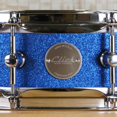 Click Icon 4x14 10ply Maple Snare Drum - Blue Satin Sparkle image 10