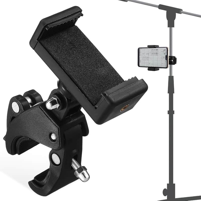 Mic Stand Phone Holder: Flexible Phone Holder For Microphone Stand, Adjustable Phone Mount For Music Boom Mic Microphone Stand, Music Stand Phone Holder With Clamp For All Smartphones image 1
