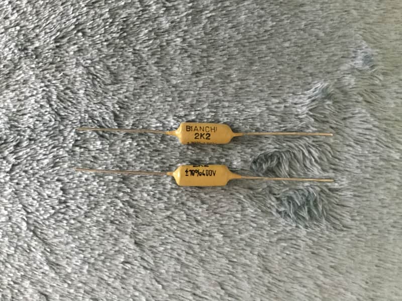 Bianchi .002uf NOS Mustard Capacitor, TWO Pieces image 1