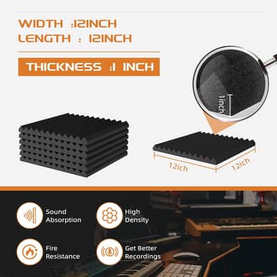 54 Pack Sound Proof Foam Panels |12"×12"×1" Quick-Recovery Soundproof Wall Panels | High Density Sound Dampening Panels for Home Studio |With Adhesive Stickers 270PCS image 2