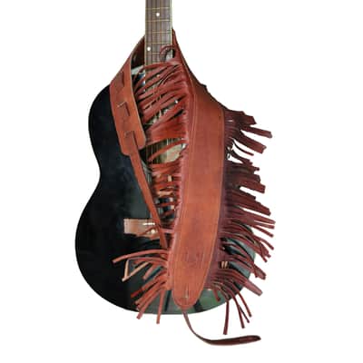 Leather Guitar Strap 3 Inches Wide Padded Soft Western Style Fringes Acoustic Electric Bass Straps BROWN image 2