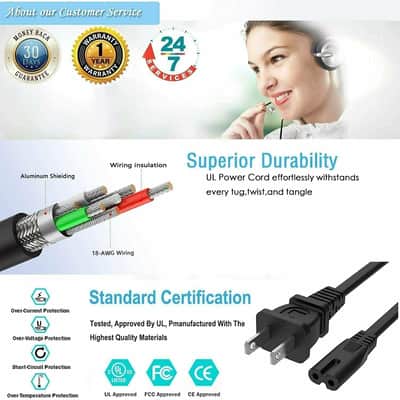 50 Pcs Extra Long AC Wall Power Cord for Led TV Computer PS3 - PS5 6Feet 3 Prong image 7
