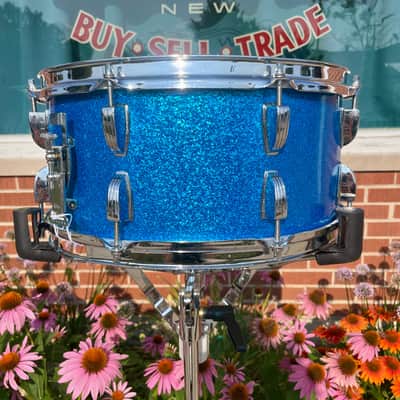1960s Ludwig School Festival 6.5x14 Snare Drum Blue Sparkle COB image 5