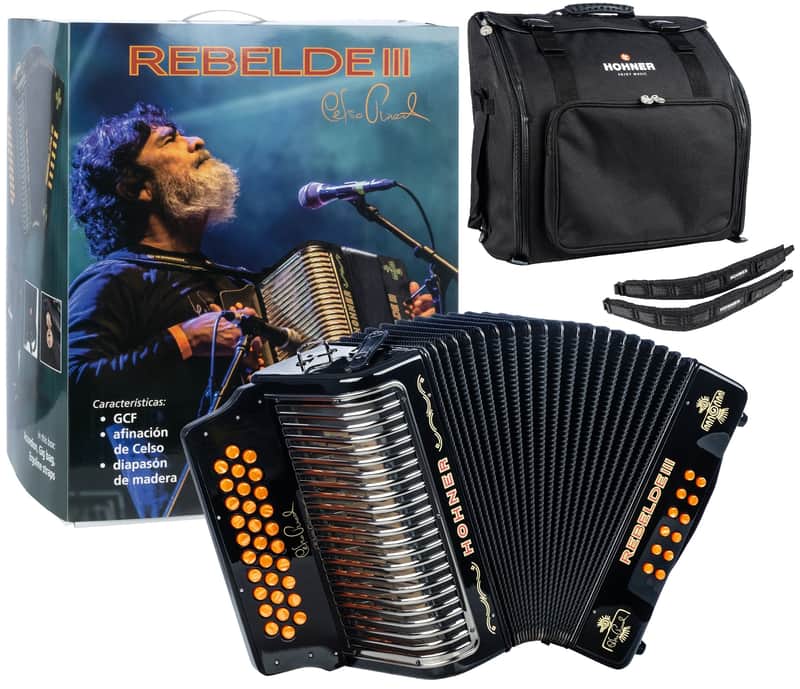 Hohner Rebelde III Black GCF Button Accordion Celso Piña Limited Edition Signature Series Collection +GigBag & Straps | Authorized Dealer image 1