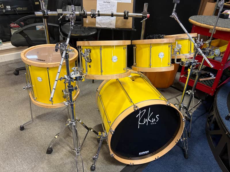 Rukus Custom 5 piece all maple set/wooden hoops 20 22 - Tony Williams Yellow gloss image 1