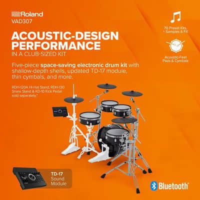 Roland VAD307 V Acoustic Design Space-Saving Drum Kit with Shallow-Depth Shells, Updated TD-17 Module, Thin Cymbals image 2