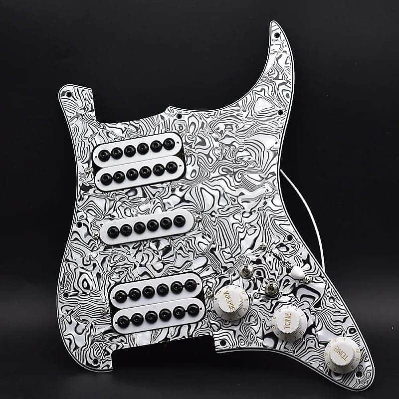 HSH Stratocaster Strat Style Zebra White Loaded Prewired Pickguard, Large Pole Pickups image 1