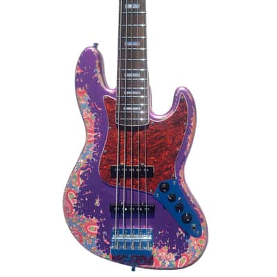 NEW DHATARATTHA CUSTOM GUITARS J-BASS 5-STRING - PURPLE/PAISLEY RELIC - NAMM 2025 image 2