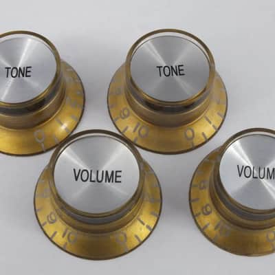 Gold Reflector Knobs Top Hat Mirror fits USA Gibson guitars with 24 spline CTS Pots