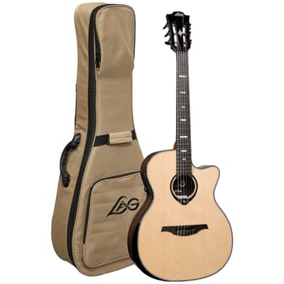 LAG HV50-N-ACE Hyvibe 50 Nylon Auditorium Bevel Cutaway Gloss w/Hybrid Gigbag image 1