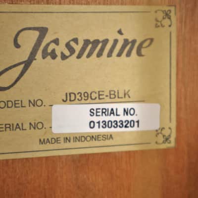 Jasmine JD39CE-BLK Dreadnought Acoustic Electric Guitar. Black Finish image 13