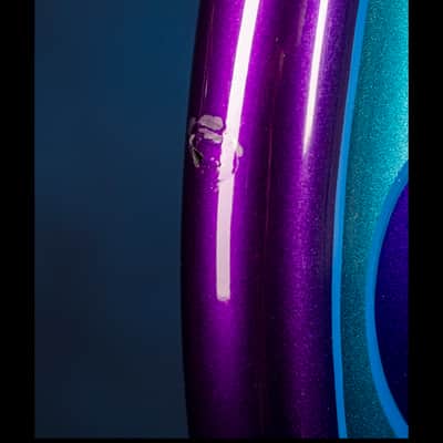 Mosrite [Vibramute Model] specially built for Mick Mars of Mötley Crüe by Semie Mosely 1991 Metallic blue/purple with flame pinstriping image 8