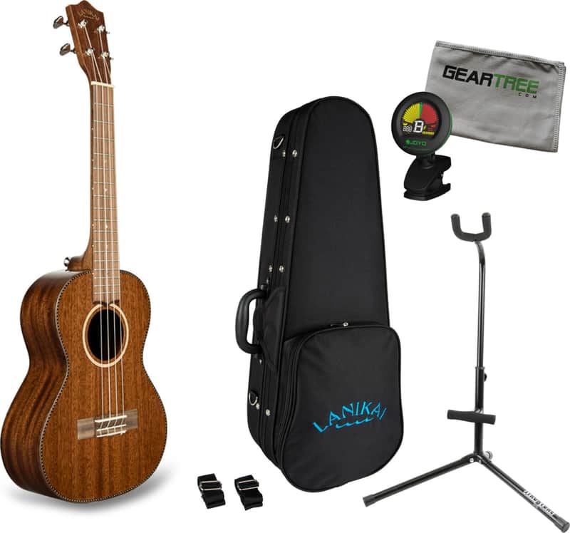 Lanikai MAS-T All Solid Mahogany Tenor Ukulele Bundle w/Bag, Stand, Tuner, and Cloth image 1