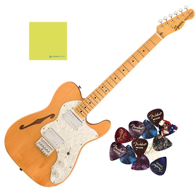 Mint Squier Classic Vibe '70s Telecaster ThinlineÂ®, Maple Fingerboard, Natural - 0374070521 Bundle w/ 12-Pack Guitar Pick and Liquid Audio Polishing Cloth image 1