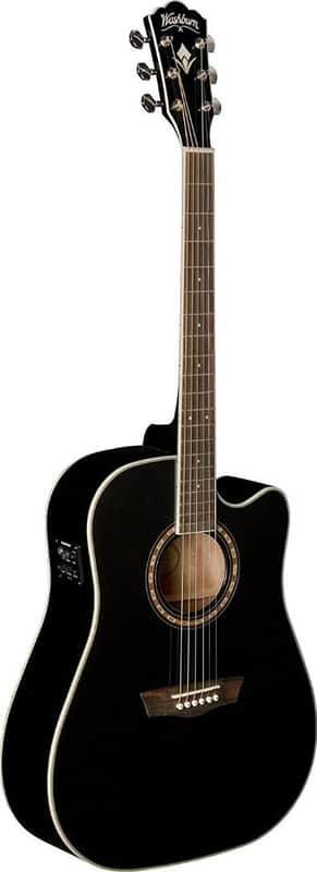 Washburn WD10SCEB Solid Top Black Dreadnought Acoustic Electric
