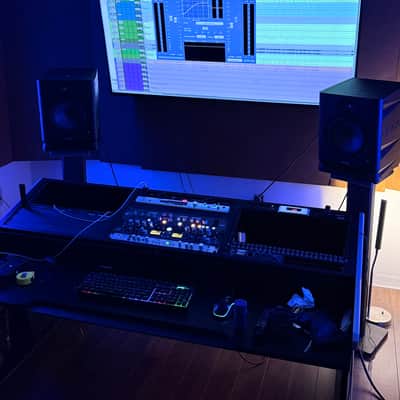Sterling Modular Sterling Modular Multi-Station Composer Controller | 3 Bay Studio Desk | Sapele Hardwood | Reddish-Brown (Mahogany) Stain - Black,Metal image 2